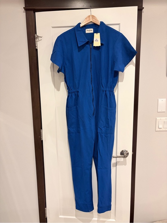 Noble Pants - Noble Cobalt Utility Short-Sleeve Zip-Front Jumpsuit